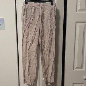 Women's Relaxed Drawstring Trousers - Light Taupe - ankle cropped